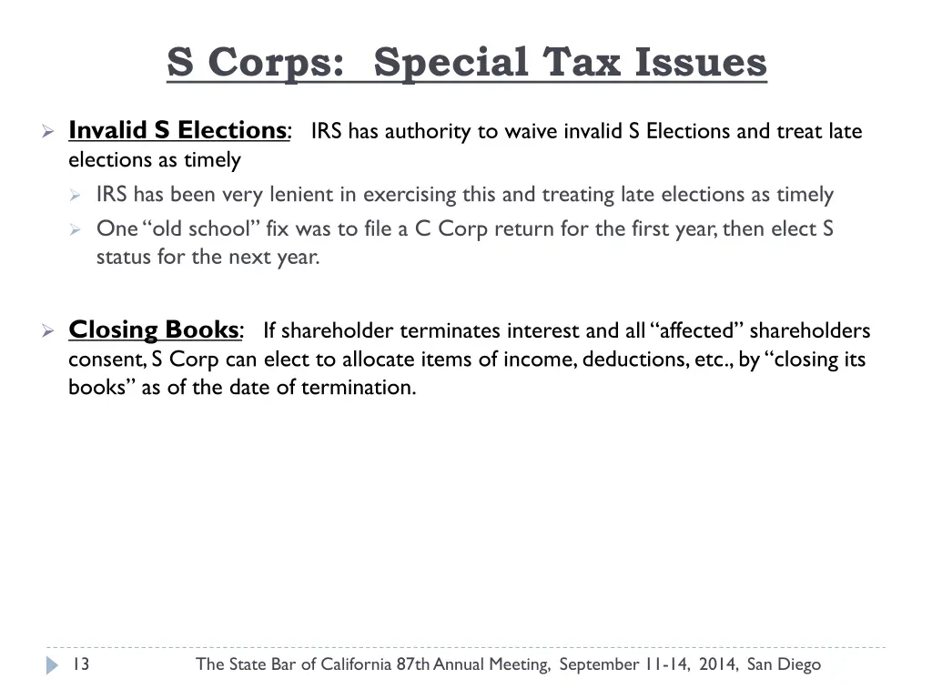 s corps special tax issues