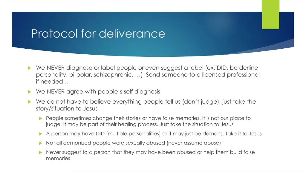 protocol for deliverance