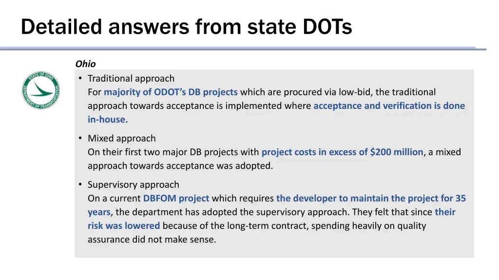 detailed answers from state dots