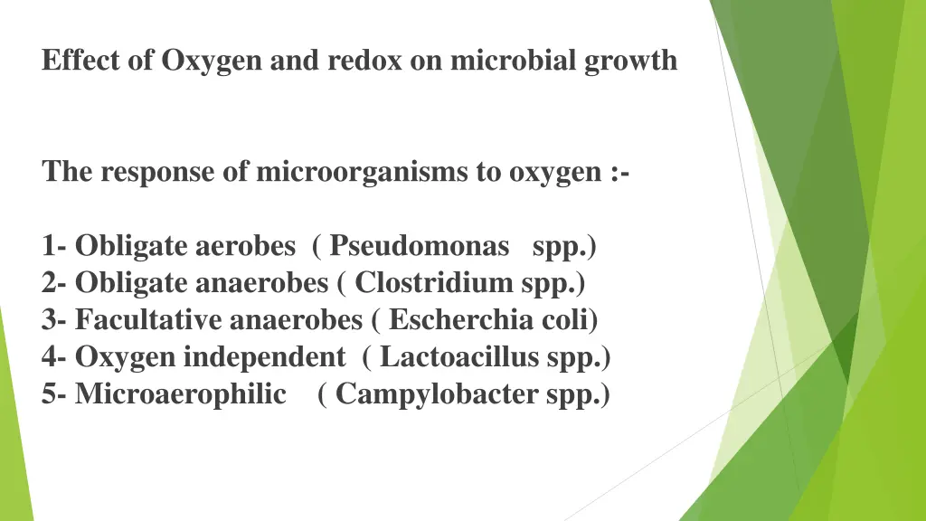 effect of oxygen and redox on microbial growth