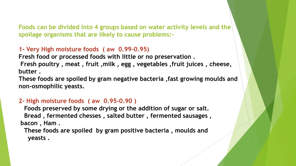 foods can be divided into 4 groups based on water