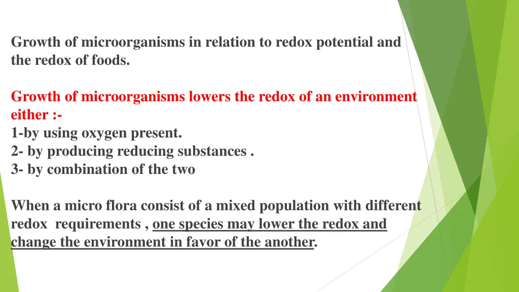 growth of microorganisms in relation to redox