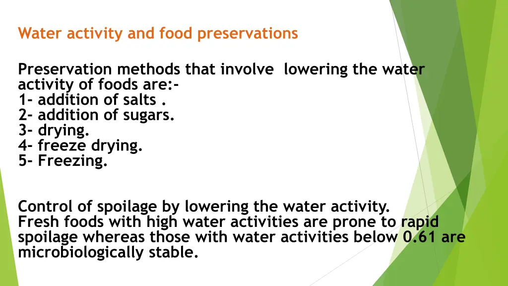 water activity and food preservations