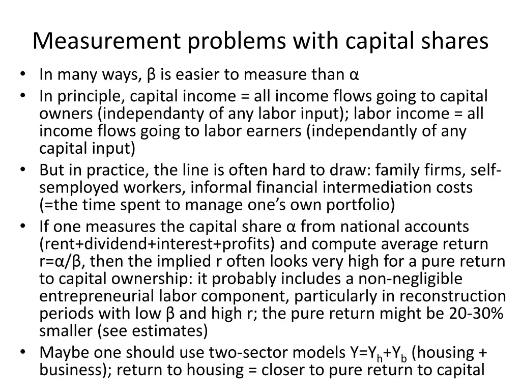 measurement problems with capital shares in many
