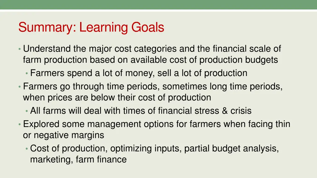 summary learning goals