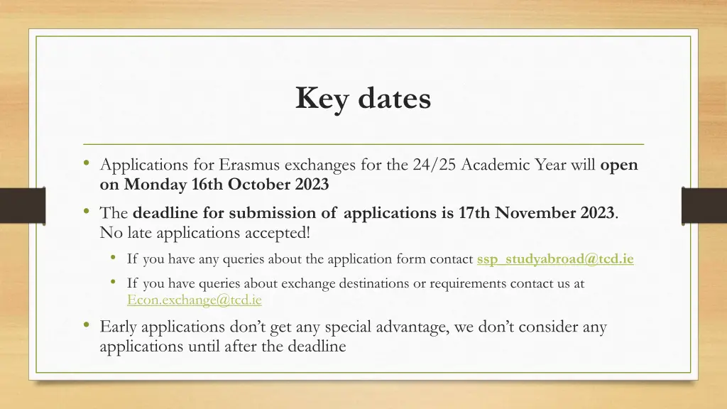 key dates