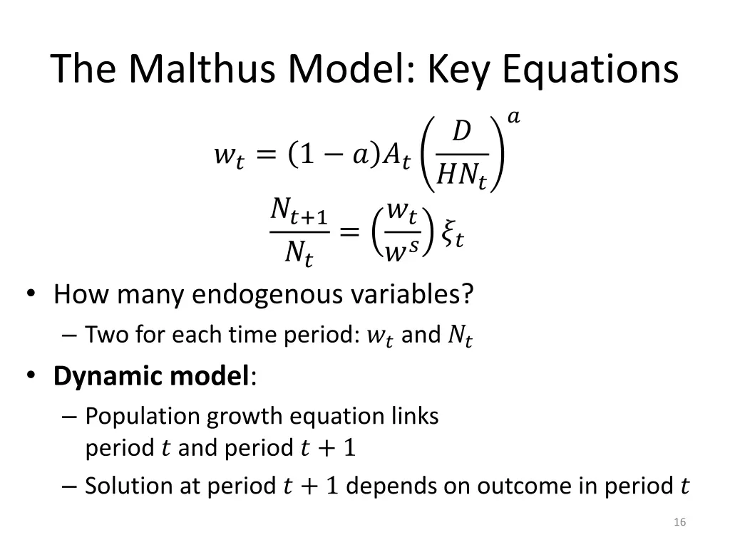 the malthus model key equations