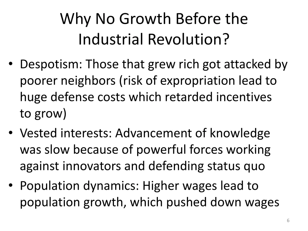 why no growth before the industrial revolution