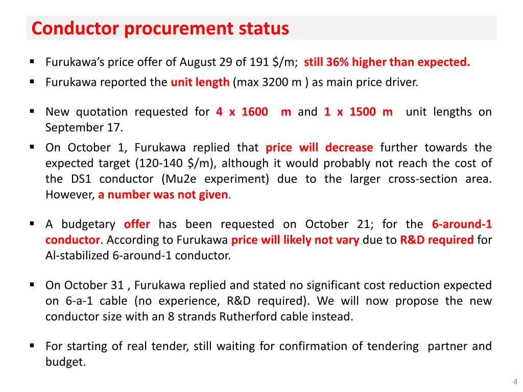 conductor procurement status