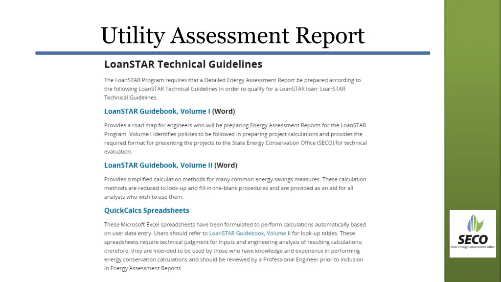 utility assessment report