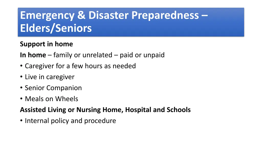 emergency disaster preparedness elders seniors