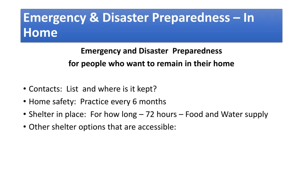 emergency disaster preparedness in home