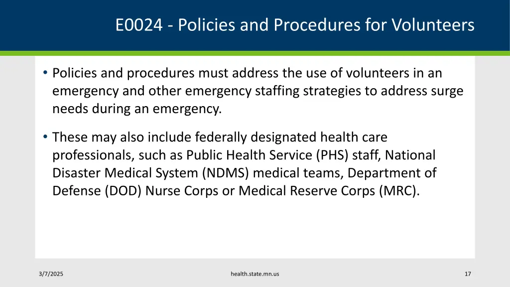 e0024 policies and procedures for volunteers