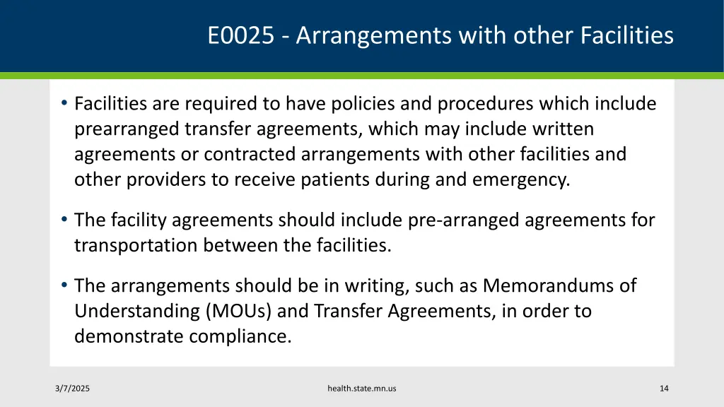 e0025 arrangements with other facilities
