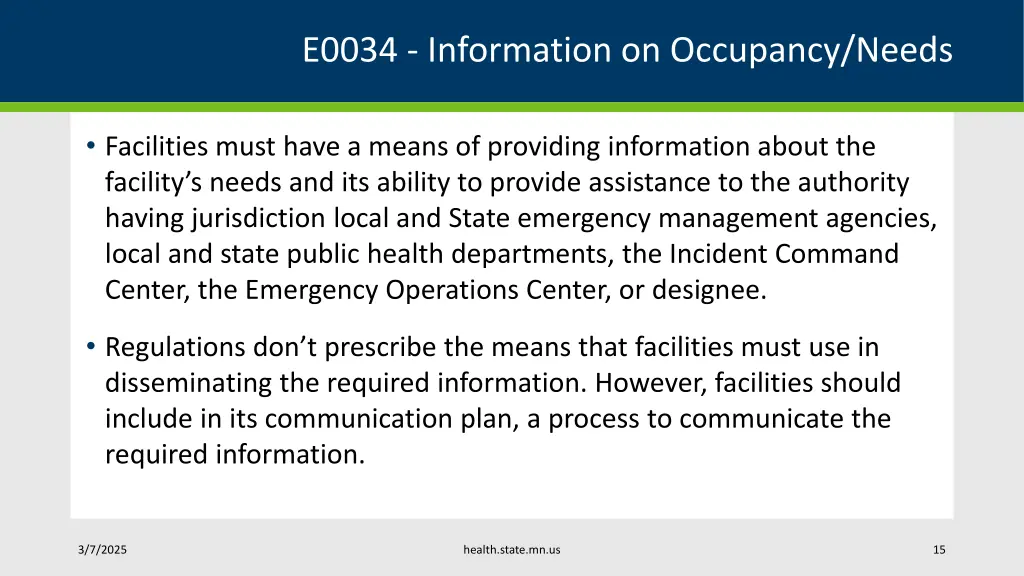 e0034 information on occupancy needs