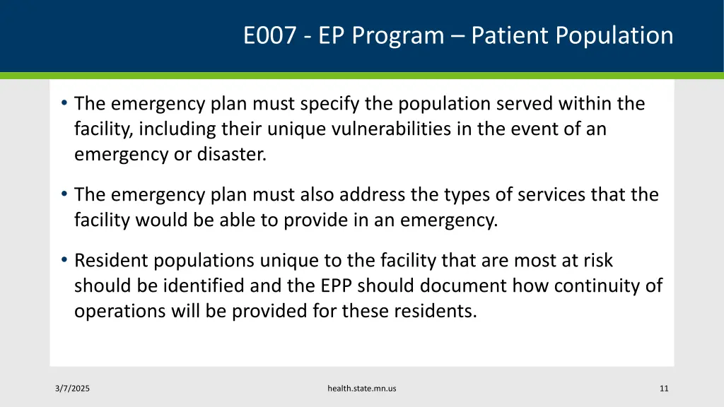 e007 ep program patient population