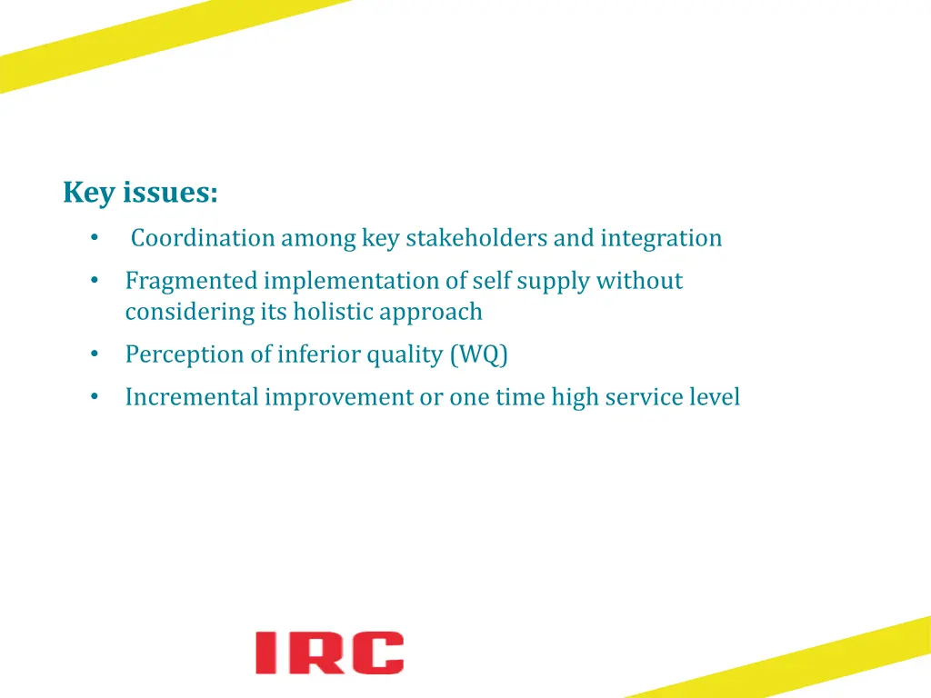 key issues coordination among key stakeholders