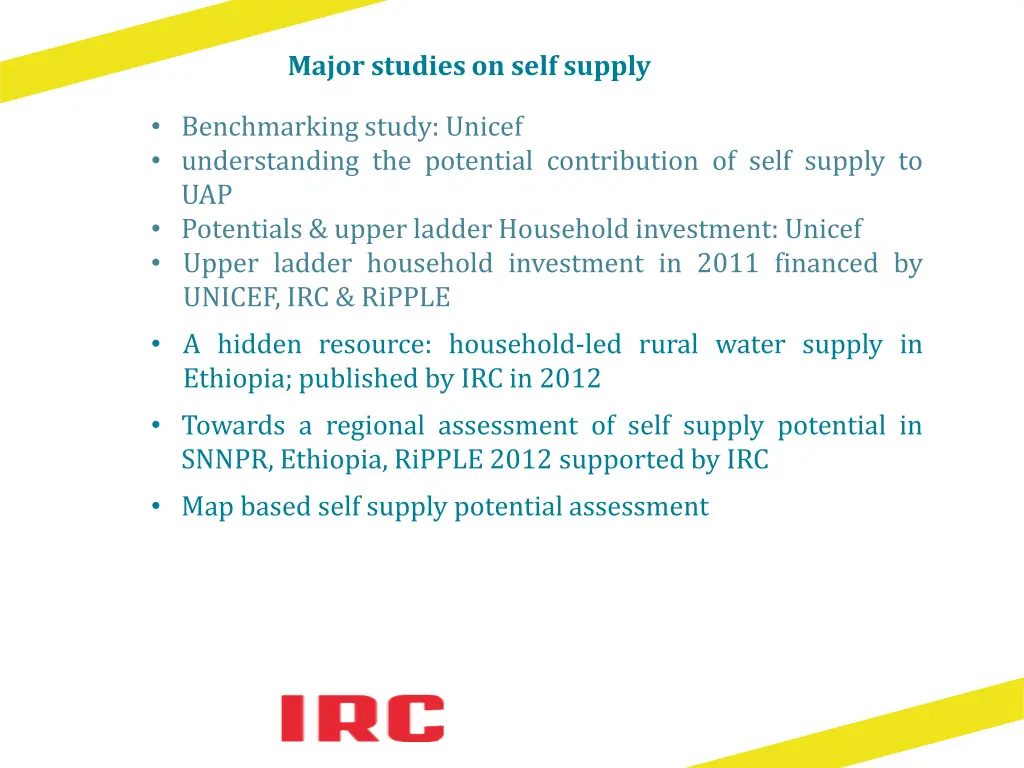 major studies on self supply