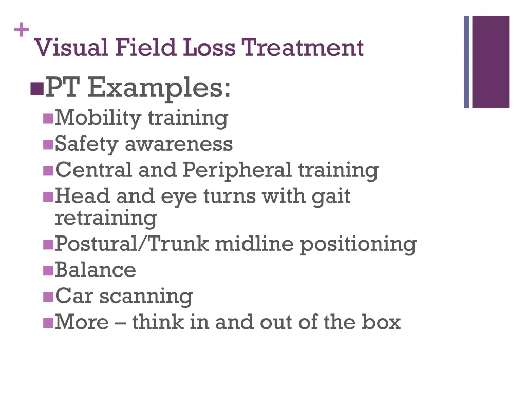 visual field loss treatment pt examples mobility