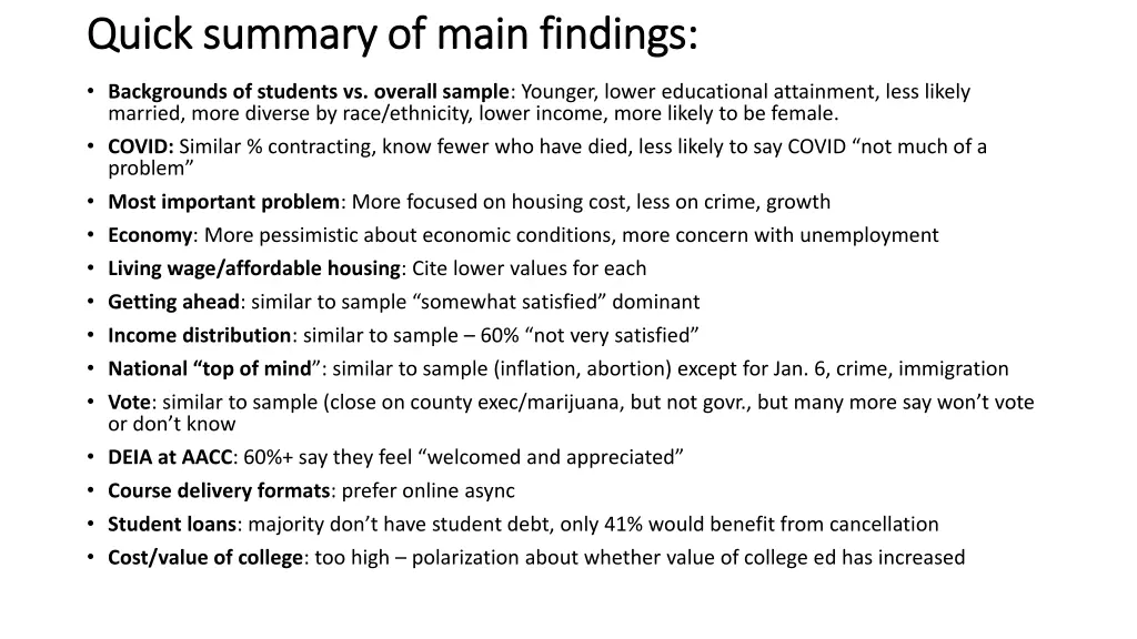 quick summary of main findings quick summary