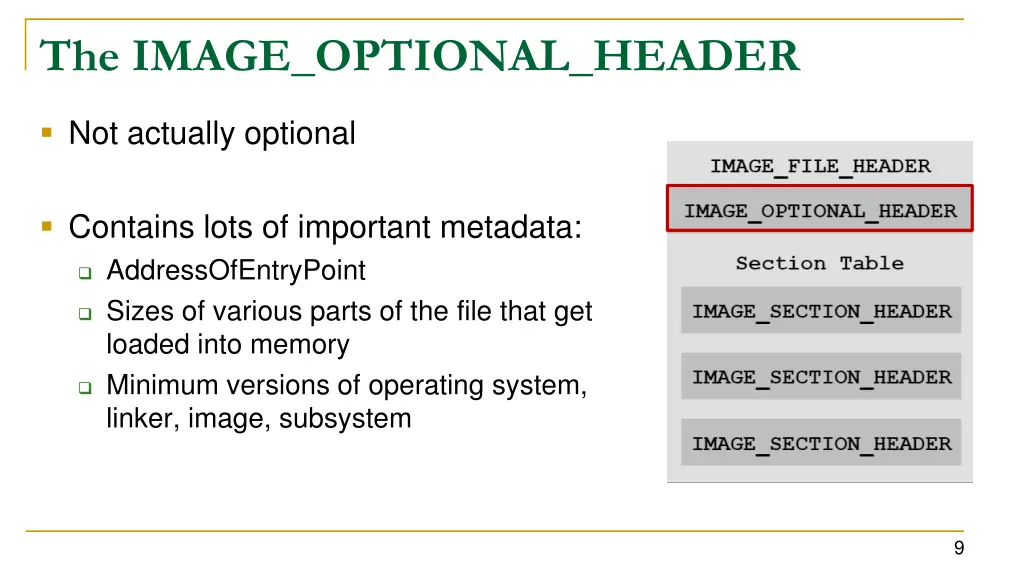 the image optional header