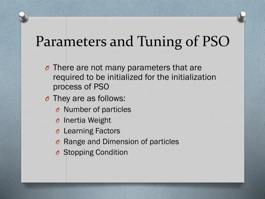 parameters and tuning of pso