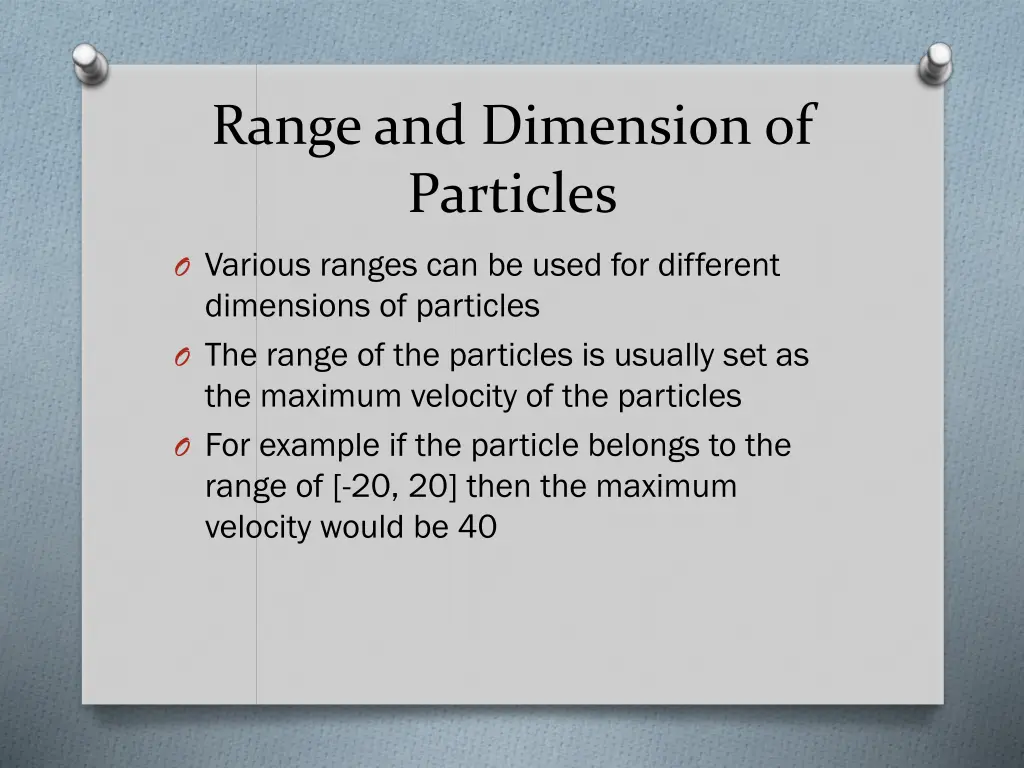 range and dimension of particles