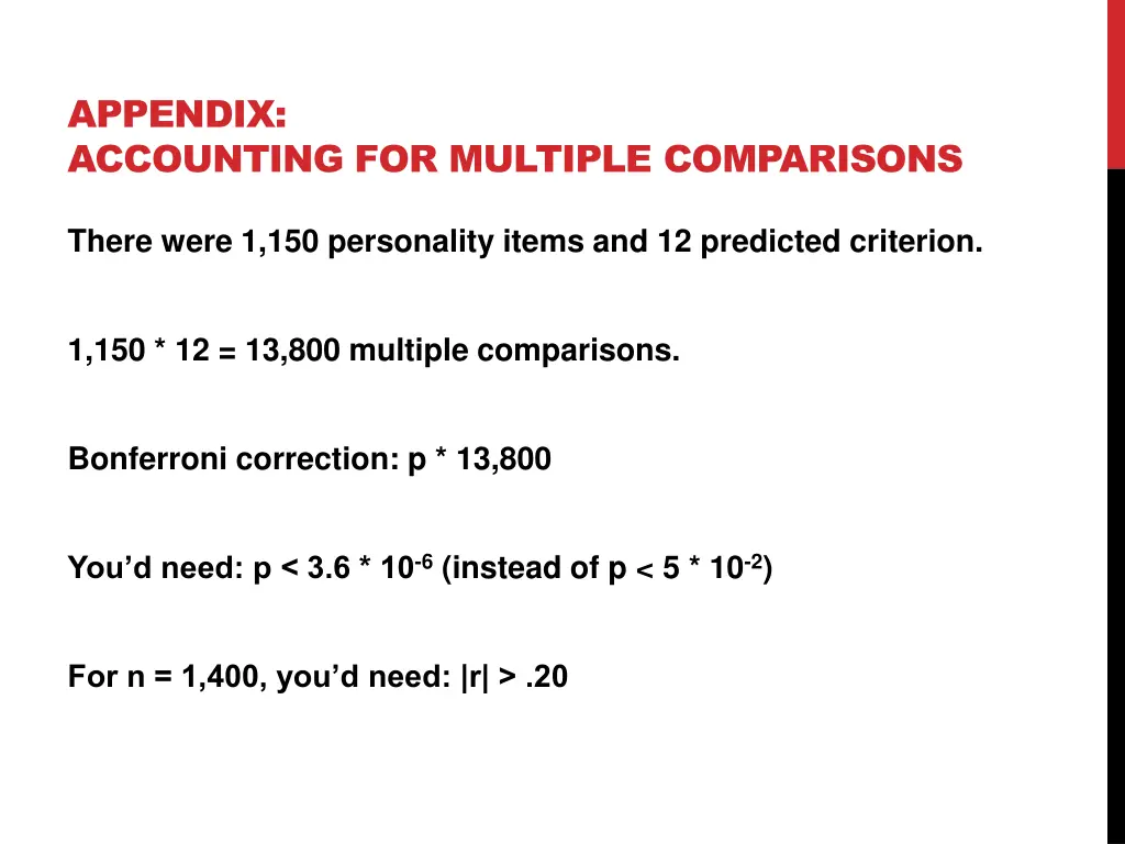 appendix accounting for multiple comparisons