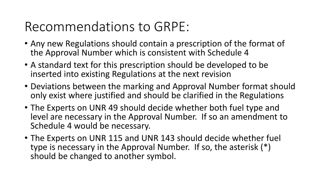 recommendations to grpe any new regulations