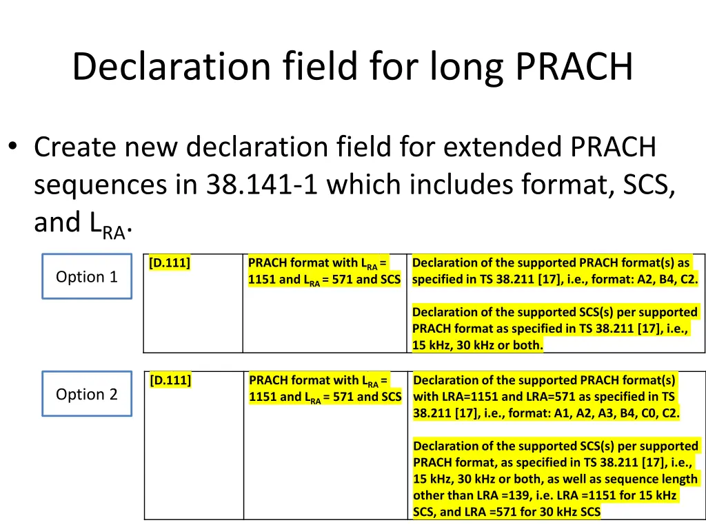 declaration field for long prach 2