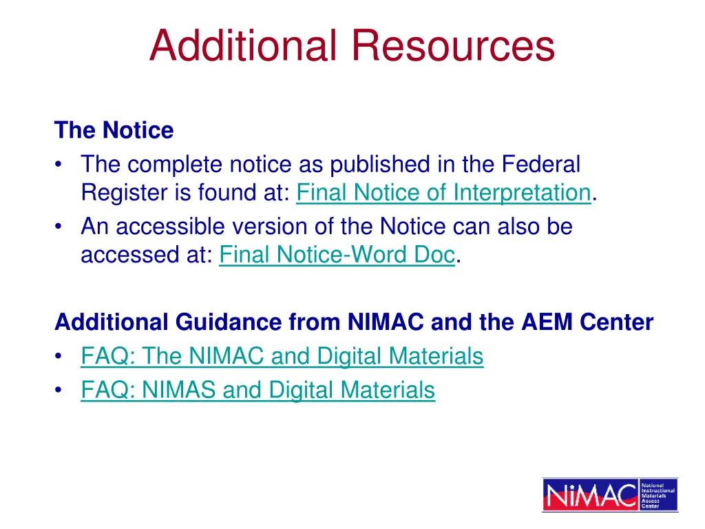 additional resources