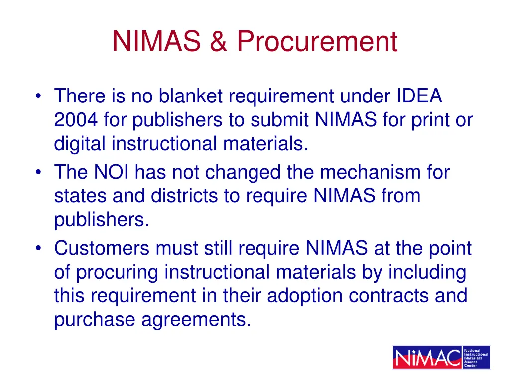 nimas procurement