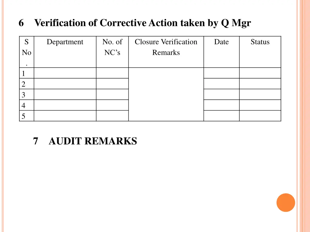 6 verification of corrective action taken by q mgr