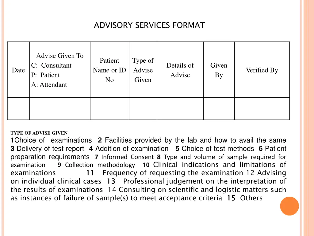 advisory services format