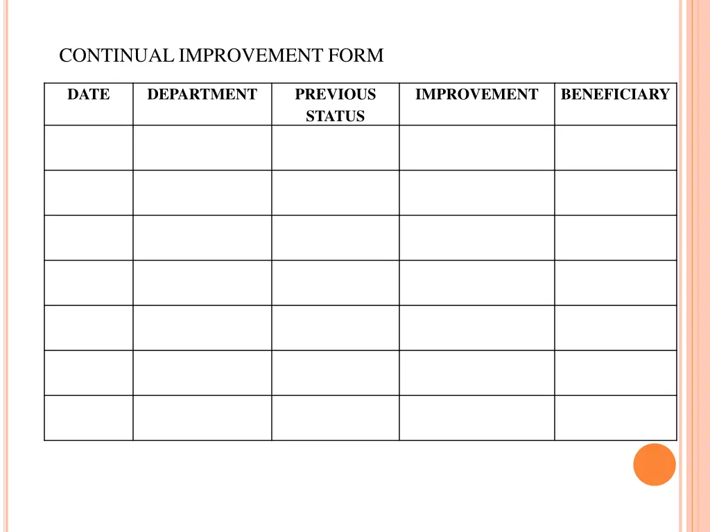 continual improvement form
