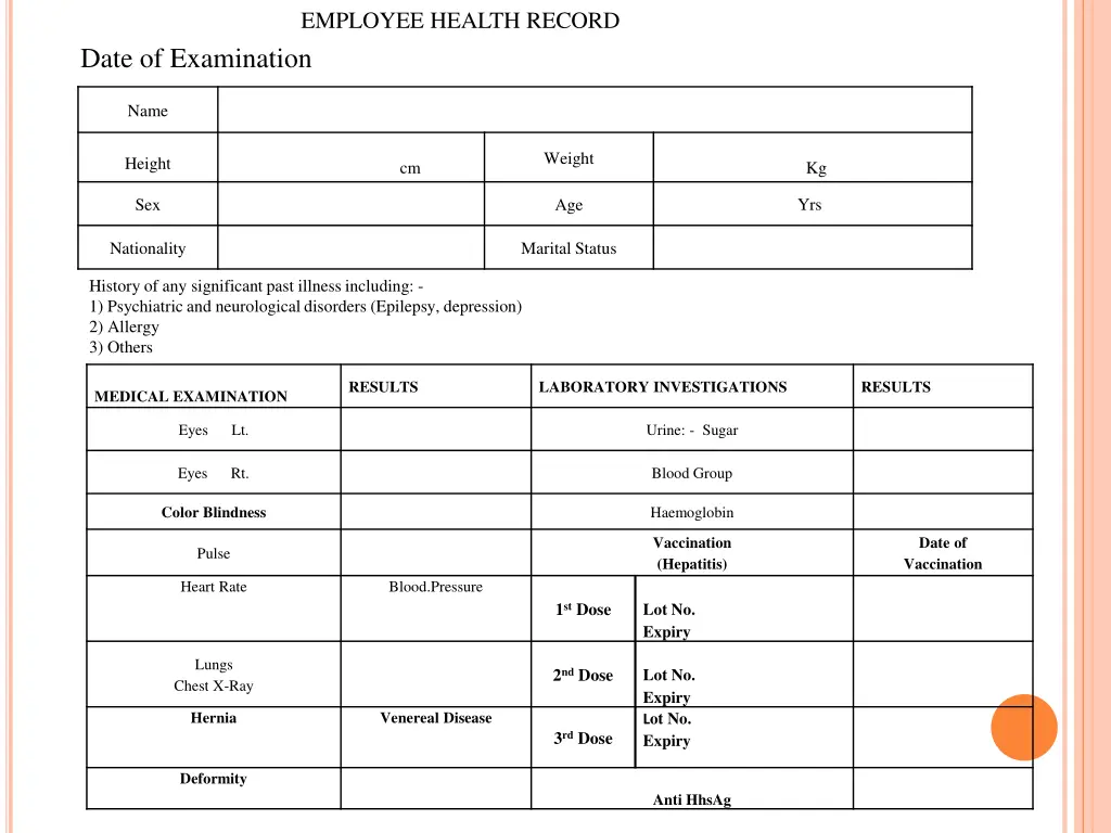 employee health record