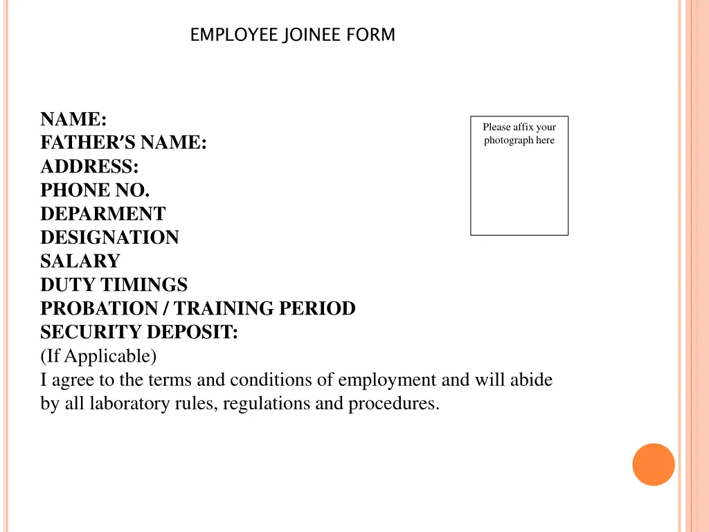 employee joinee form