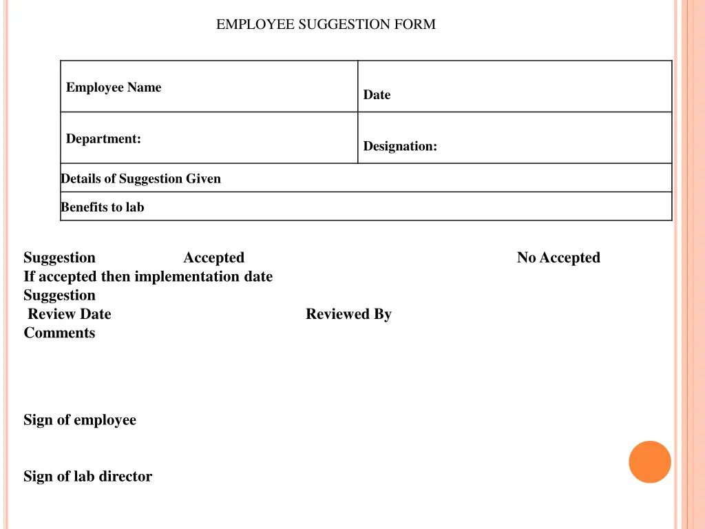 employee suggestion form