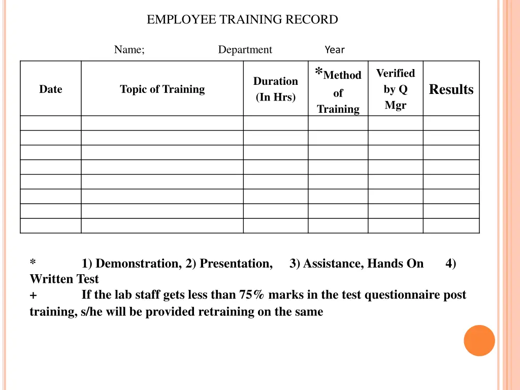 employee training record name department