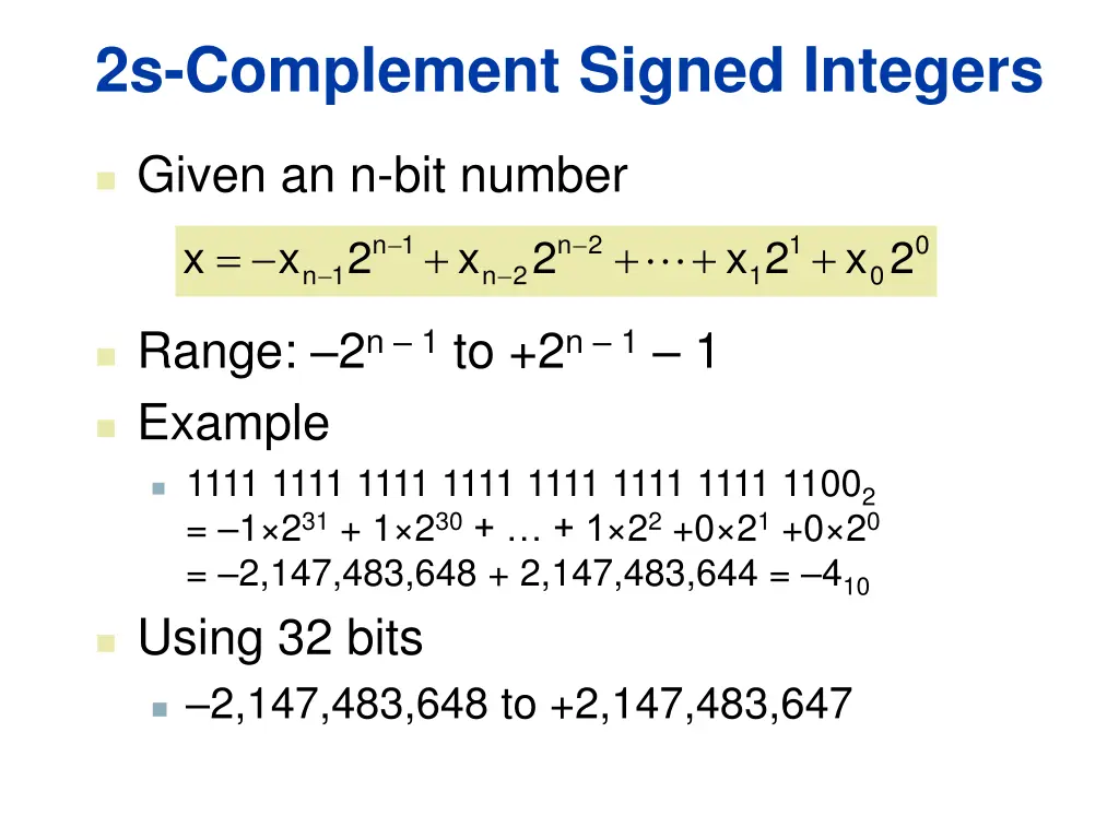 2s complement signed integers