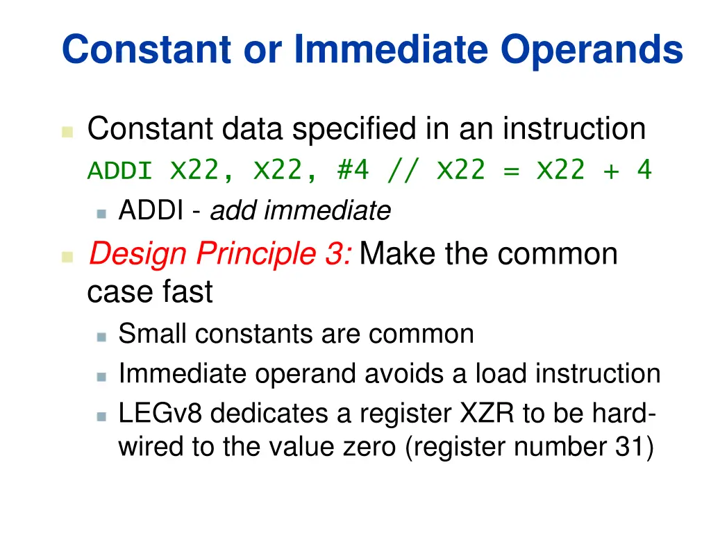 constant or immediate operands