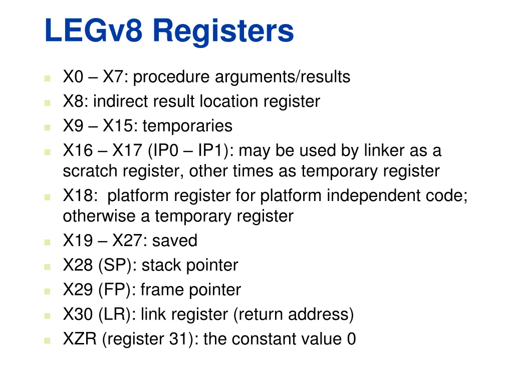 legv8 registers