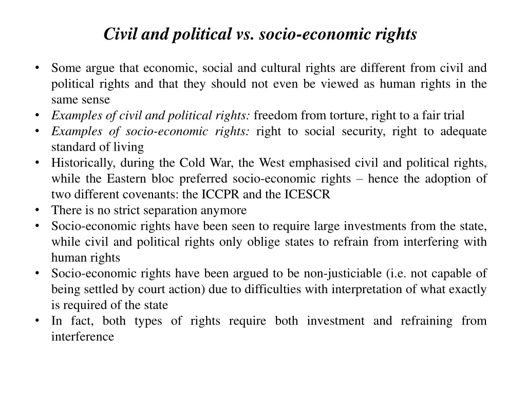 civil and political vs socio economic rights