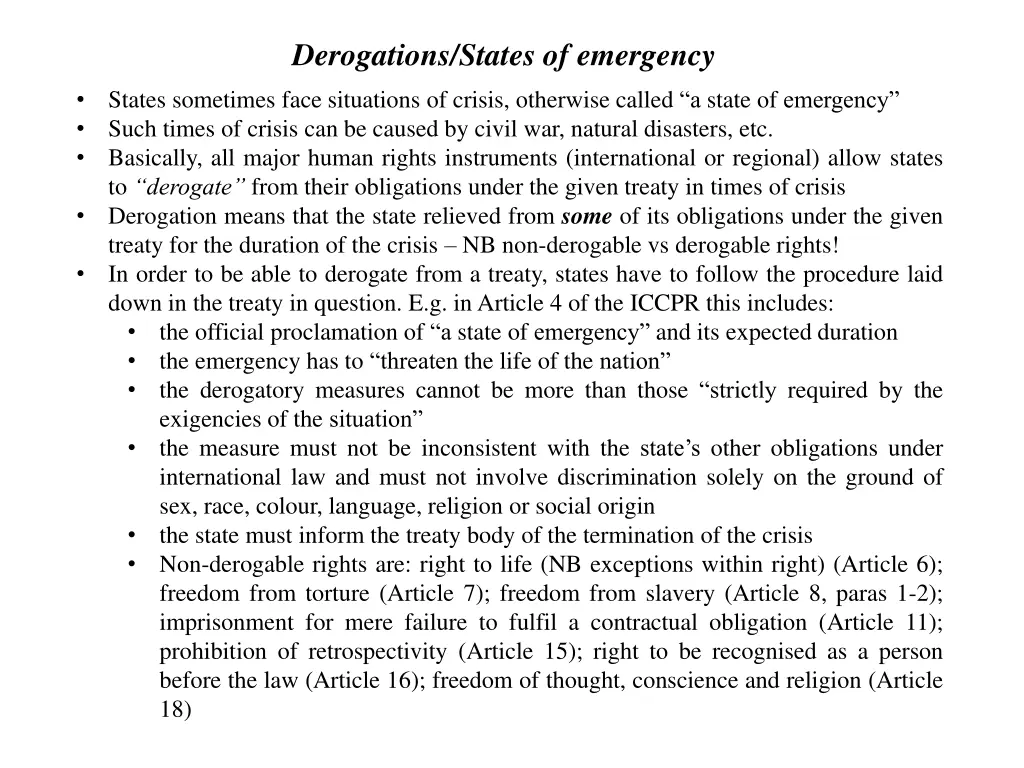derogations states of emergency