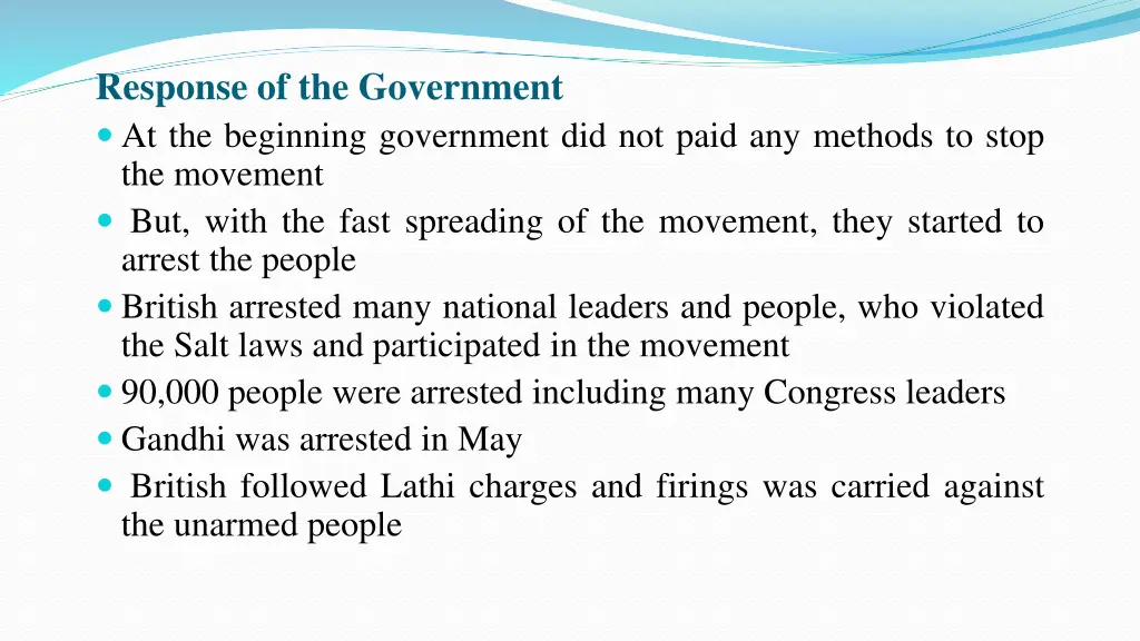 response of the government at the beginning