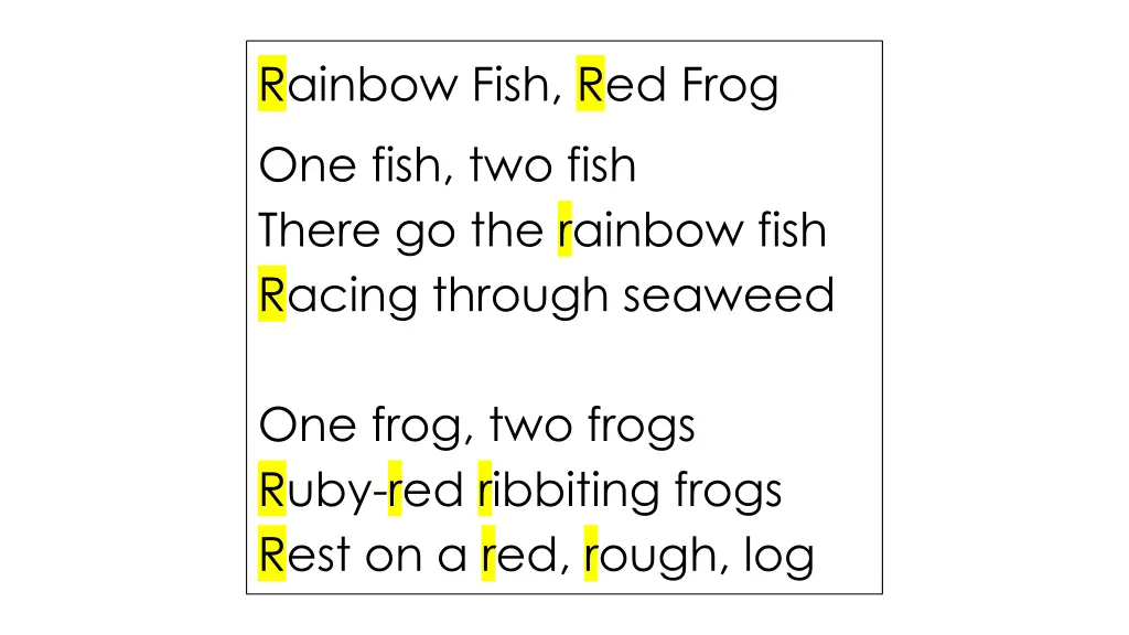 rainbow fish red frog one fish two fish there
