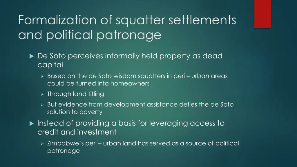 formalization of squatter settlements