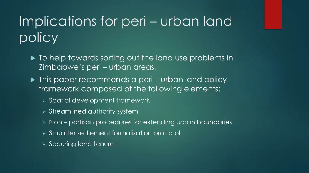 implications for peri urban land policy