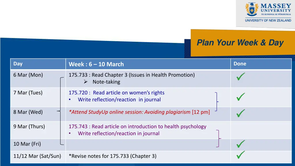 plan your week day
