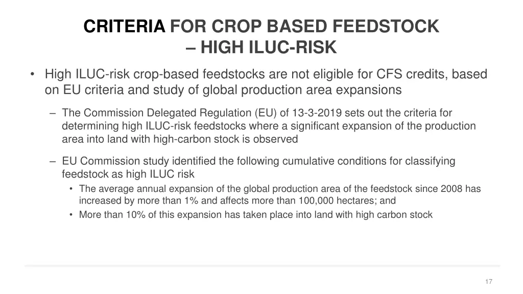 criteria for crop based feedstock high iluc risk